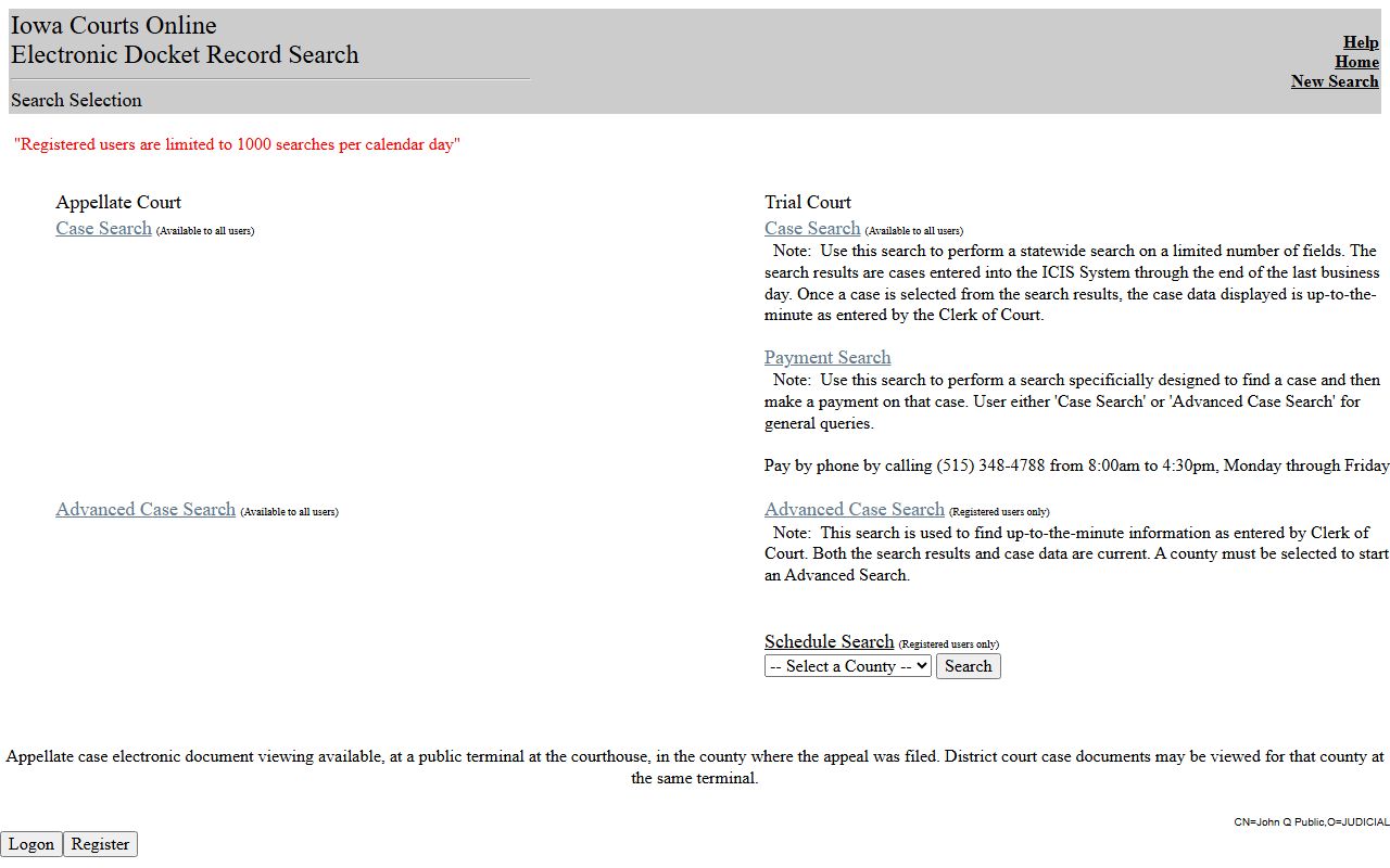 Humboldt County court records after arrest search through Iowa Courts Online