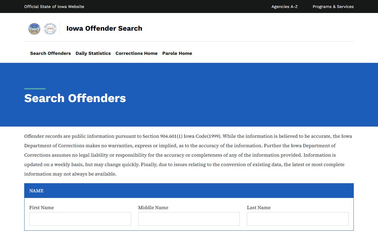 Iowa DOC offender search for Humboldt County sentenced inmate lookup